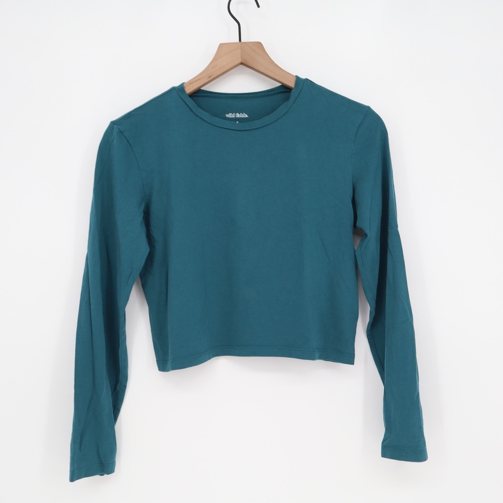 Wild Fable Top Womens S Cropped Long Sleeve Teal Solid Casual Excellent